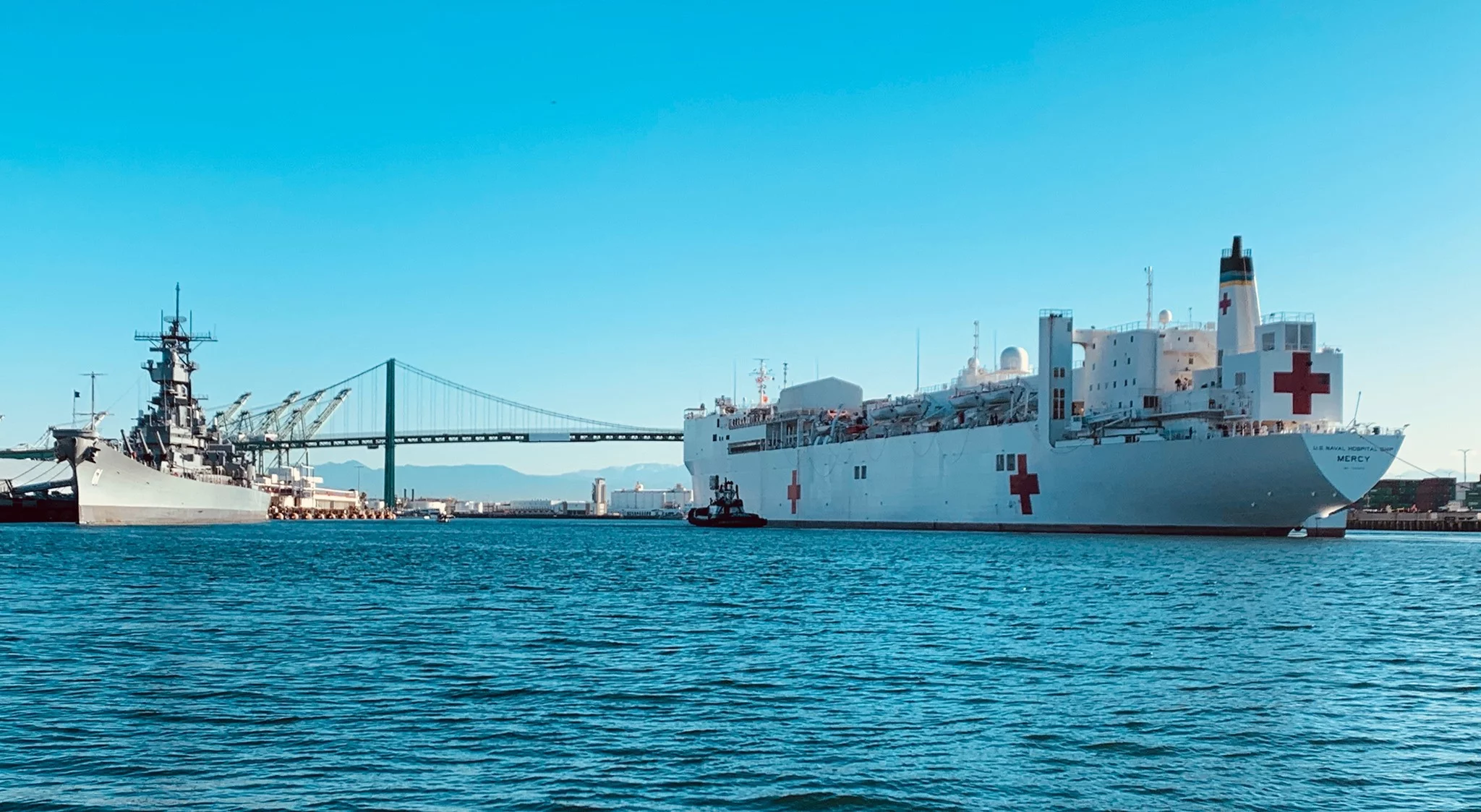 Battleship USS Iowa and USNS Mercy