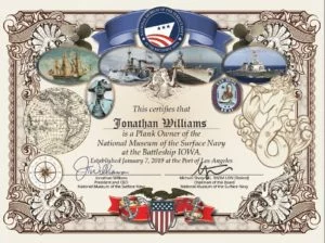 Plank Owner Certificate
